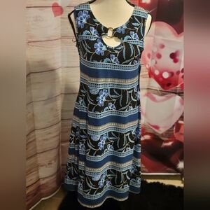 Perceptions Black and Blue Floral Midi Dress